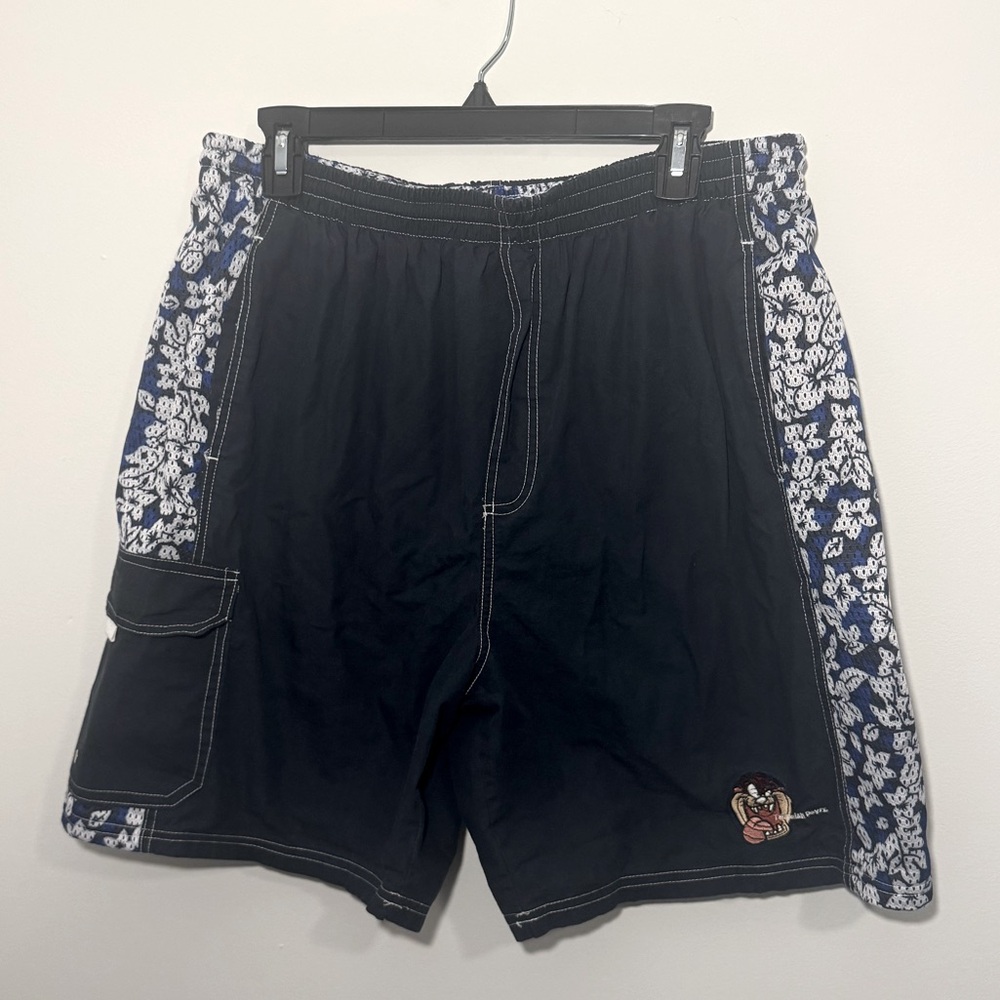 Vintage 2000 Looney Tunes Warner Bros Tasmanian Devil Floral Swim Trunks L